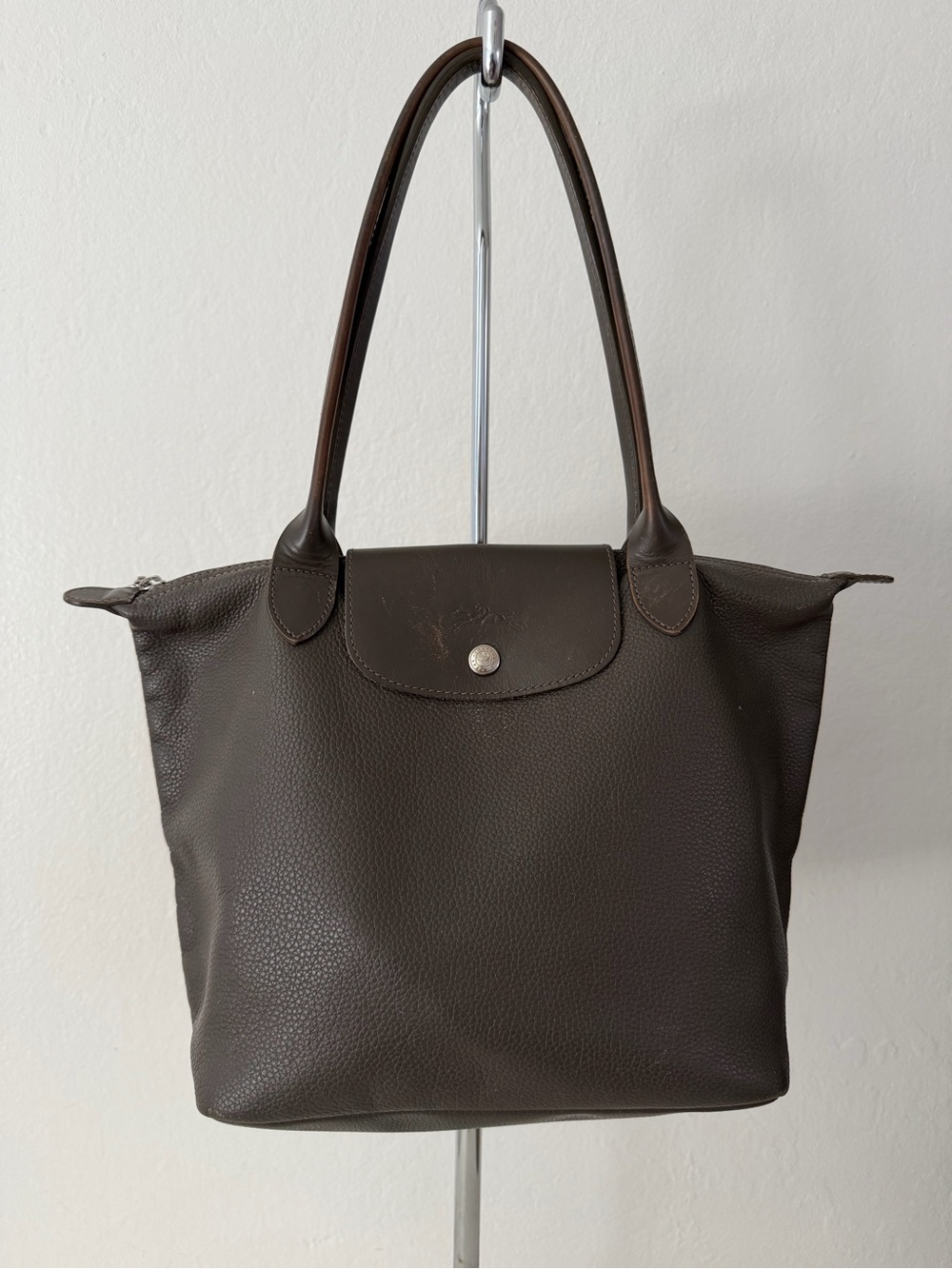 Vintage Leather Longchamp Le Pliage Shoulder Bag